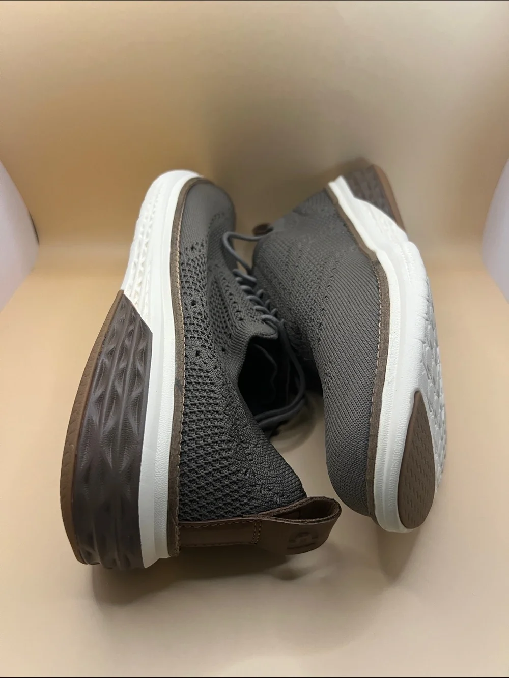 Cole Haan Gray Knit Wingtip Derby with Brown Heel Tabs
